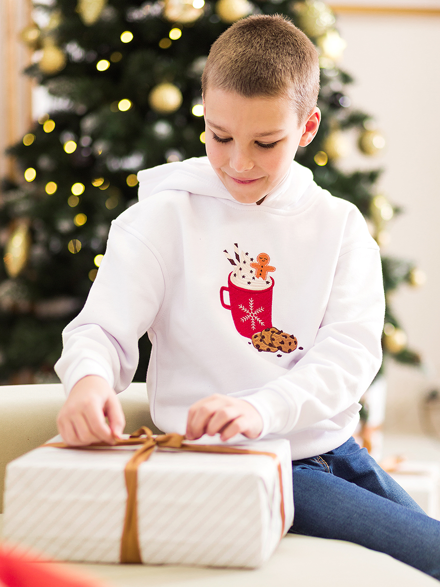 Детское белое худи с вышивкой "Какао" 