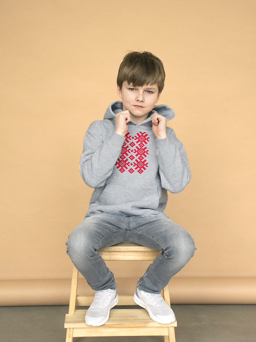 Детское серое худи с красной вышивкой "Ярыла" 