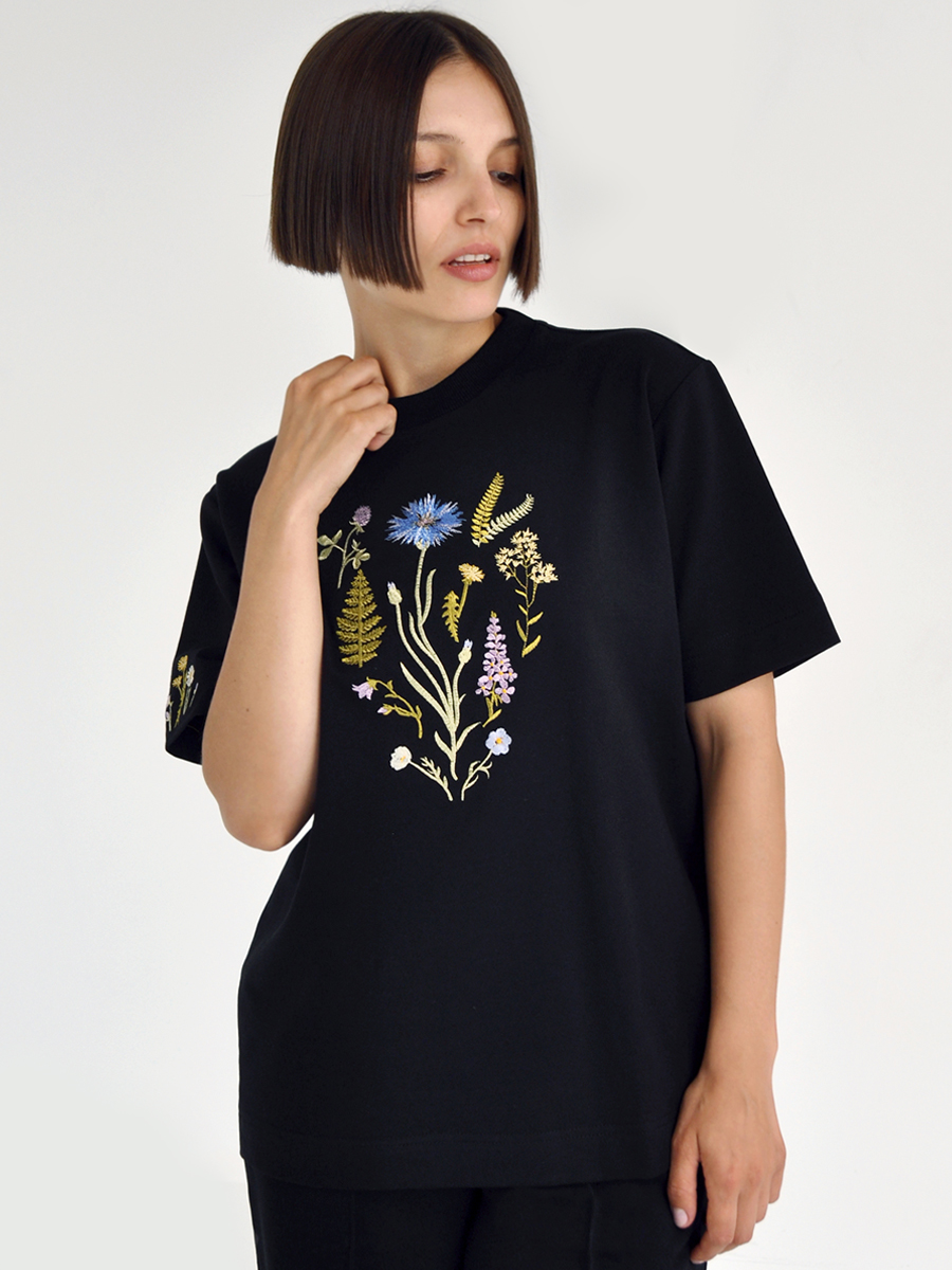 Черная футболка оверсайз (плотная) с вышивкой «Купалле» 