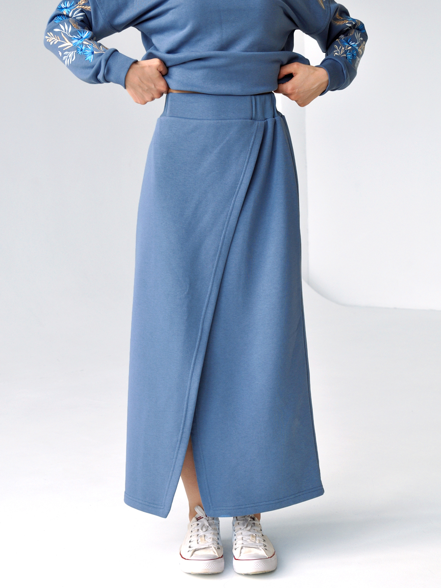 Юбка женская с запахом джинсового цвета