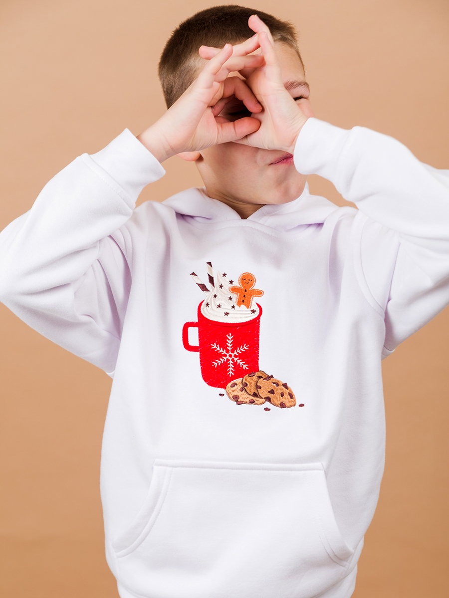 Детское белое худи с вышивкой "Какао" 