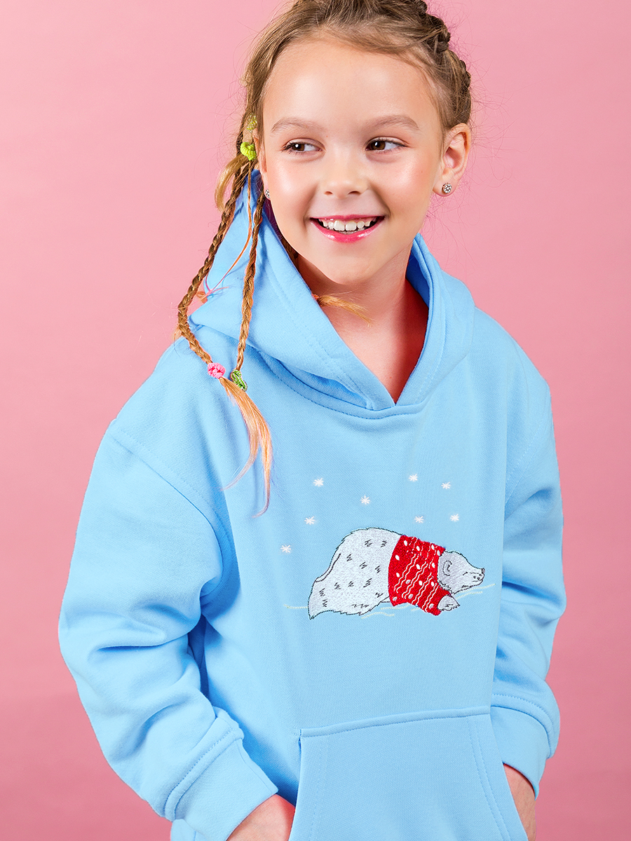 Подростковое голубое худи с вышивкой "Северный мишка"