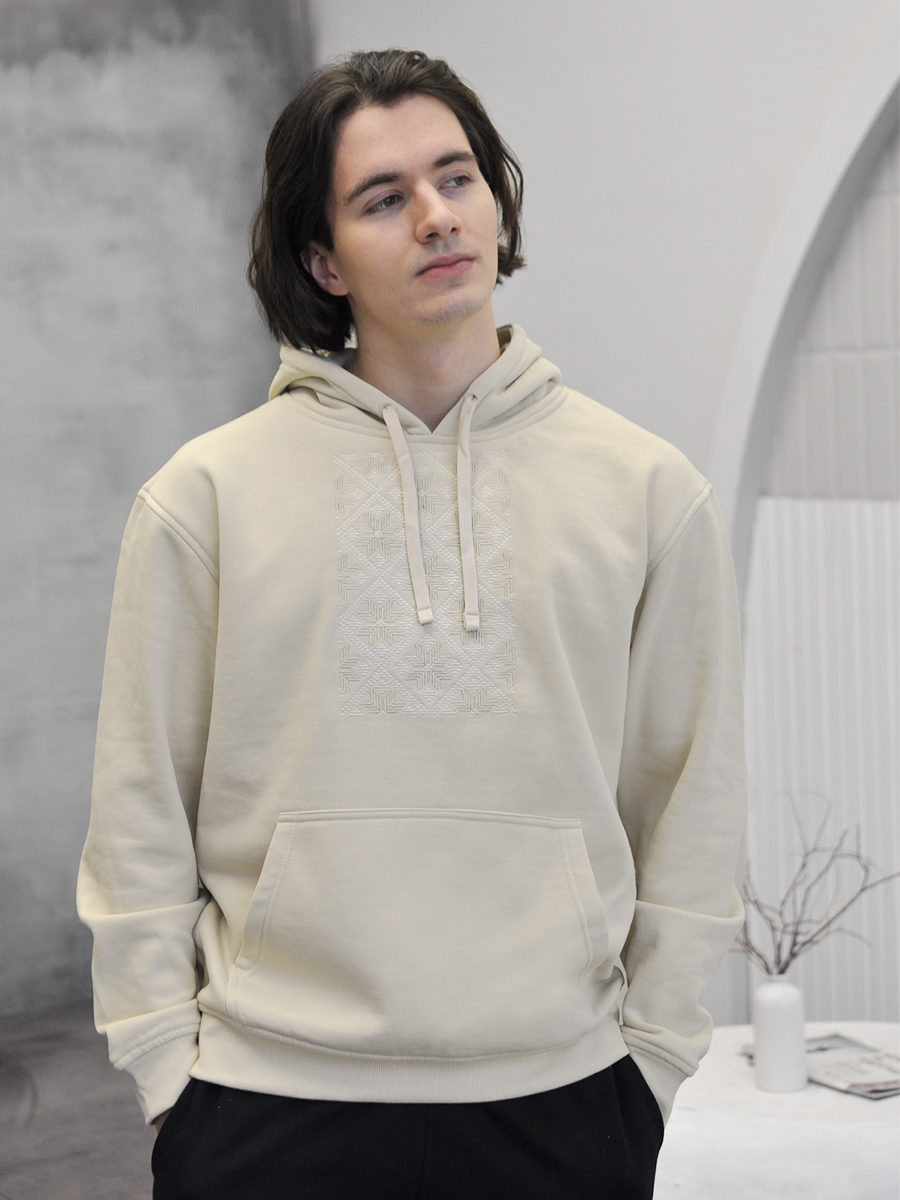 Худи мужское песочное с вышивкой "Васьмірог"