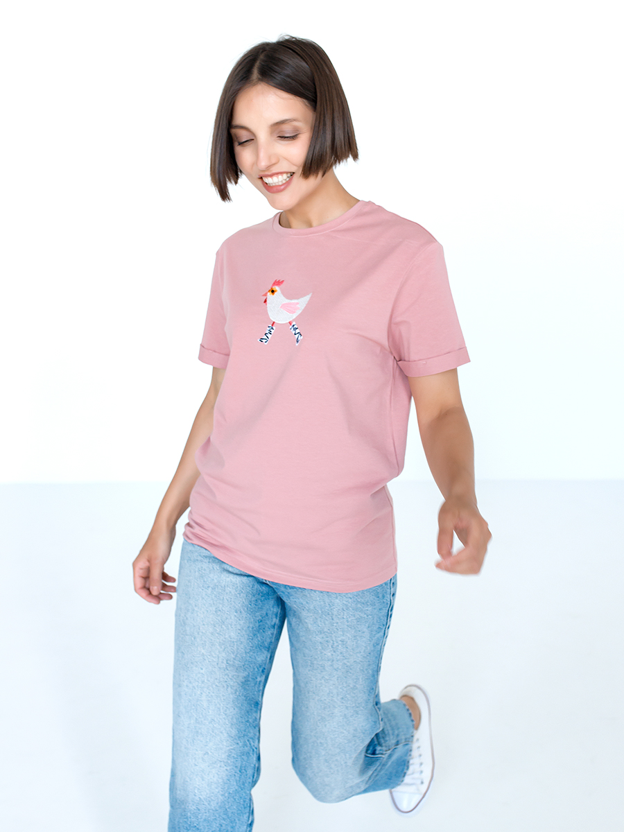 Женская футболка цвета пыльная роза оверсайз с вышивкой "Цыпа"
