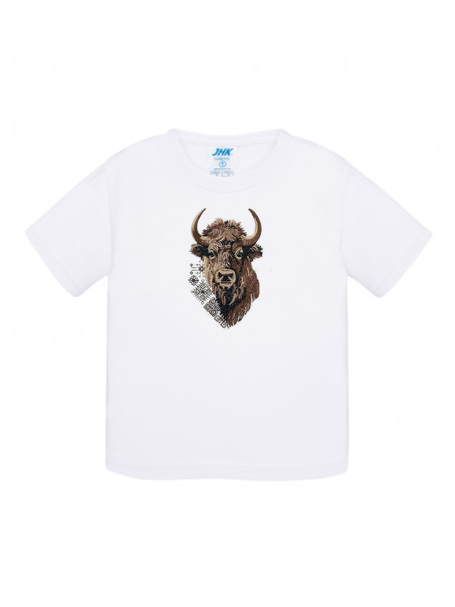 Детская футболка белая с вышивкой "Бизон"