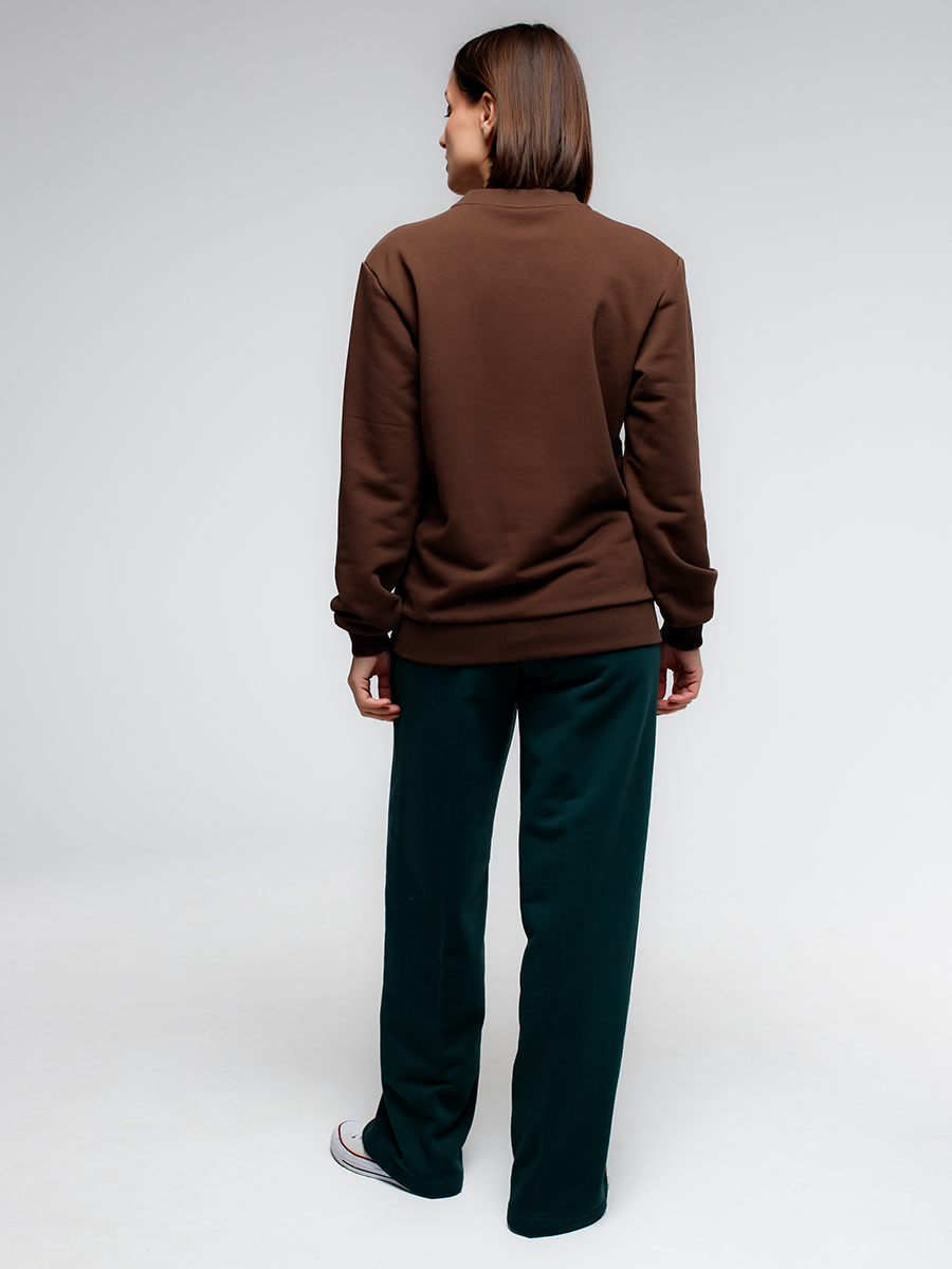 Свитшот женский шоколадный с вышивкой "Осенний джаз"