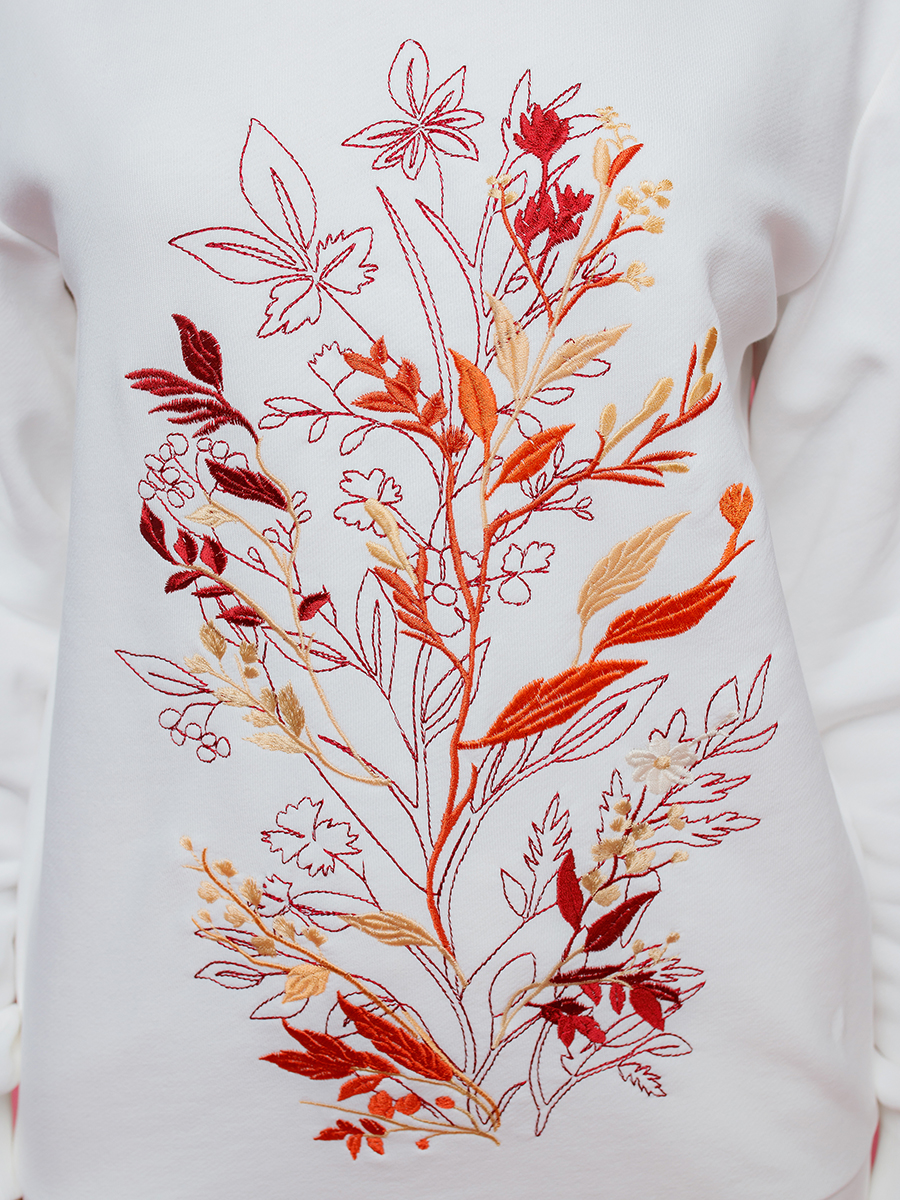 Свитшот женский молочный с вышивкой "Осенний джаз"