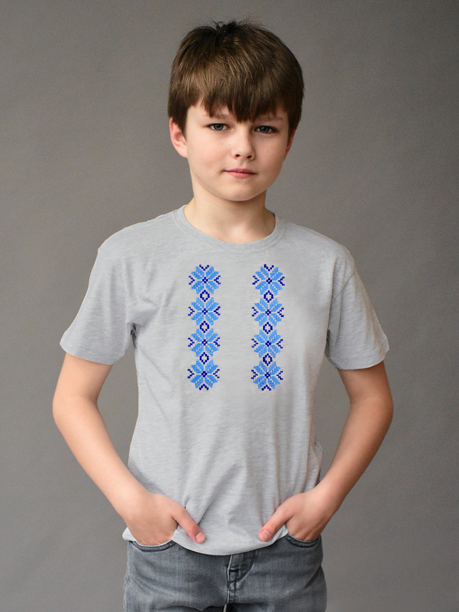 Детская футболка серая с синей вышивкой "Хараство"