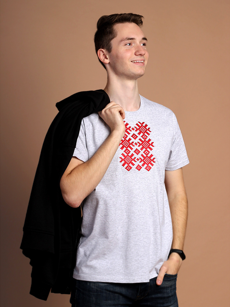 Мужская футболка серая с красной вышивкой "Ярыла" 