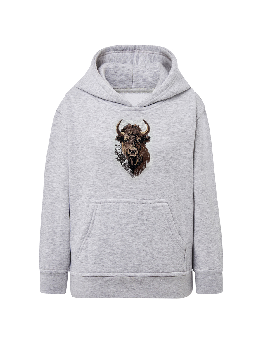 Подростковое серое худи с вышивкой "Бизон" 