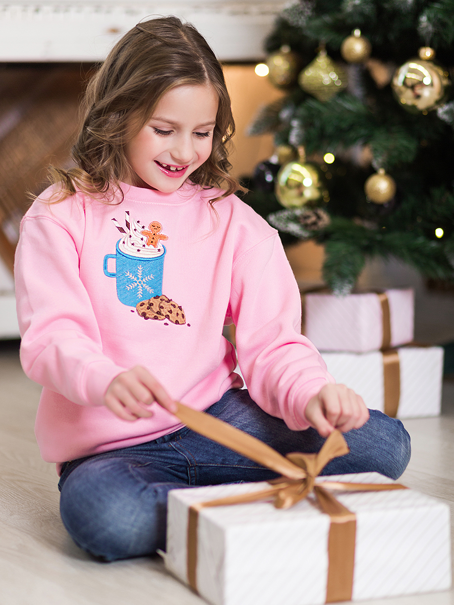 Детский розовый свитшот с вышивкой "Какао" 