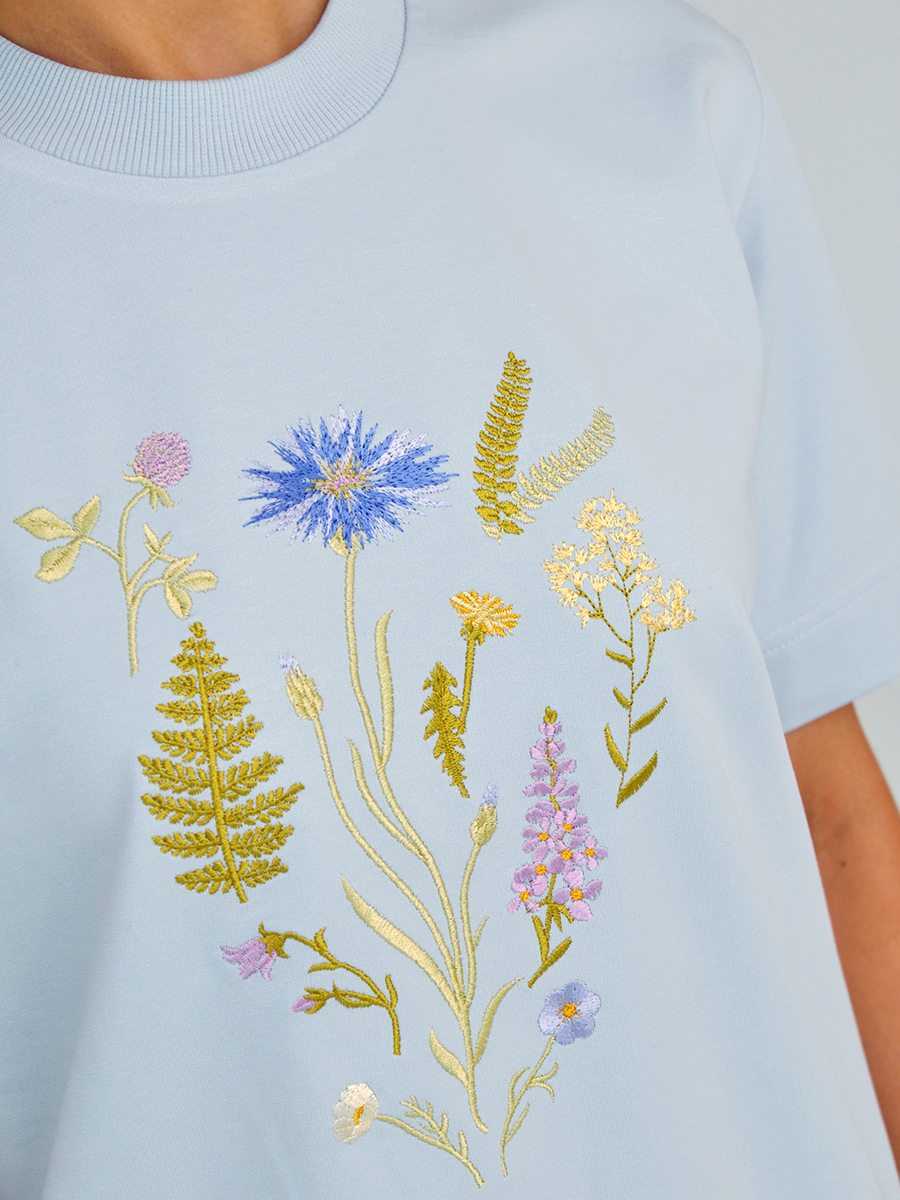 Серо-голубая футболка оверсайз (плотная) с вышивкой «Купалле»