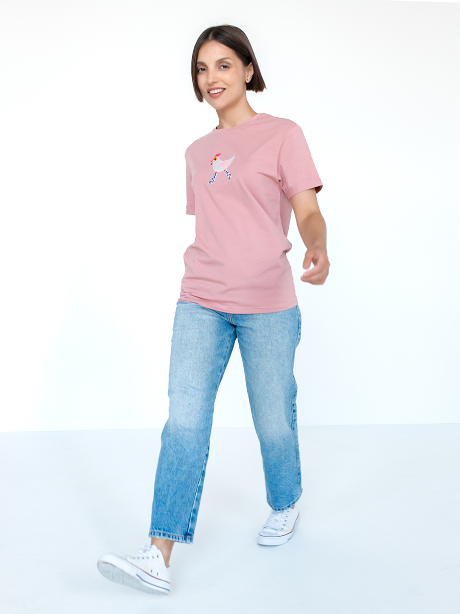 Женская футболка цвета пыльная роза оверсайз с вышивкой "Цыпа"