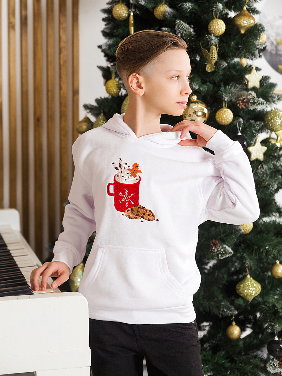 Подростковое белое худи с вышивкой "Какао"
