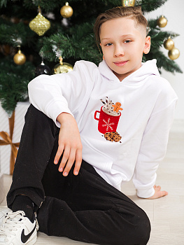 Подростковое белое худи с вышивкой "Какао"