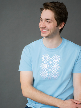 Мужская футболка голубая с белой вышивкой "Ярыла" 