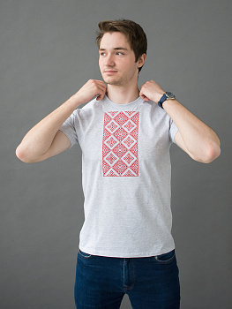 Мужская футболка серая с красной вышивкой "Прыяднанне" 