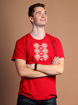 Мужская футболка красная с белой вышивкой "Ярыла" 