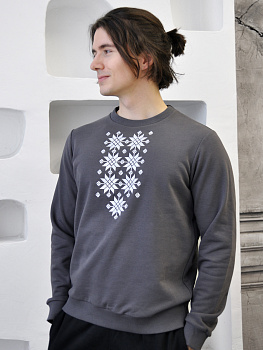 Свитшот мужской графитовый с белой вышивкой "Жыццё" 