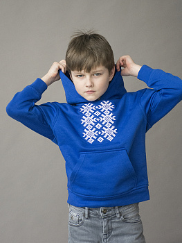 Детское васильковое худи с  белой вышивкой "Ярыла" 