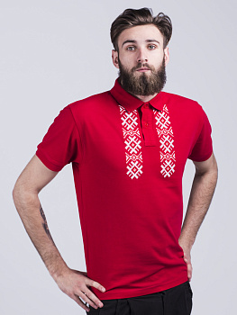 Футболка-поло мужская красная с белой вышивкой "Сонца"