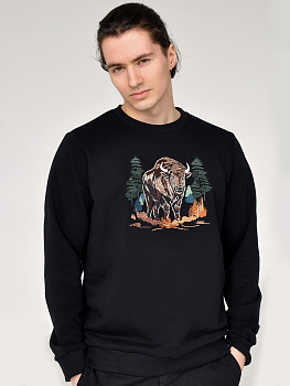 Свитшот мужской черный с вышивкой "Зубр"