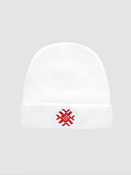 Белая шапка с отворотом с красной вышивкой "Ярыла"