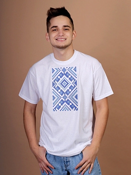 Мужская футболка белая с синей вышивкой "Багацце"