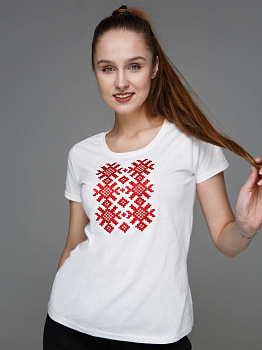 Женская футболка белая с красной вышивкой "Ярыла"