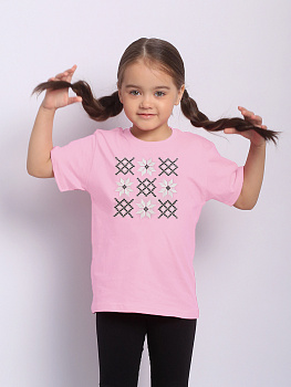 Детская футболка розовая с бело-серой вышивкой "Спарыш"