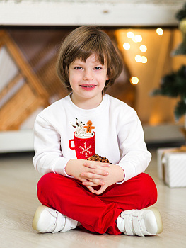 Детский белый свитшот с вышивкой "Какао" 