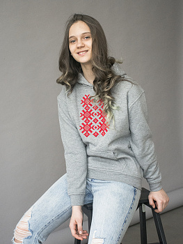 Подростковое серое худи с красной вышивкой "Ярыла" 
