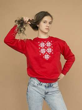 Подростковый красный свитшот с белой вышивкой "Жыцце"