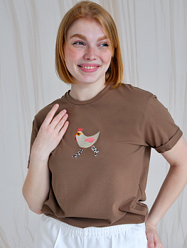 Женская футболка цвета капучино оверсайз с вышивкой "Цыпа"