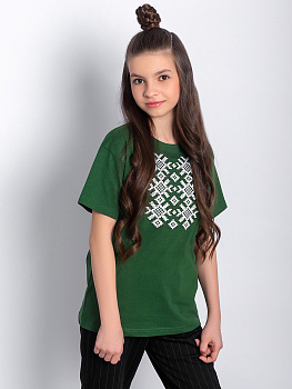 Детская футболка зеленая с белой вышивкой "Ярыла"