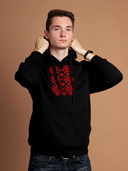 Худи мужское черное с красной вышивкой "Ярыла" 
