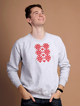 Свитшот реглан мужской серый с красной вышивкой "Ярыла" 