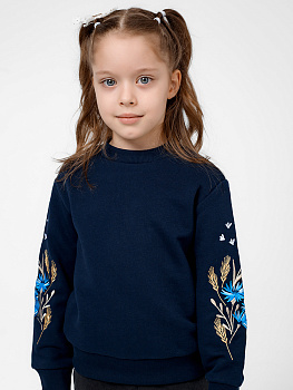 Детский темно-синий свитшот с вышивкой "Валошкі ў каласах"