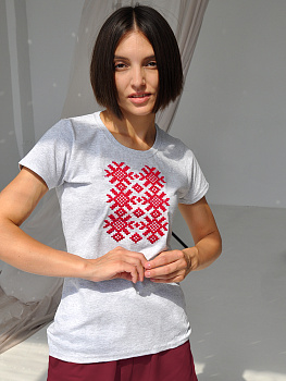 Женская футболка серая с красной вышивкой "Ярыла" 