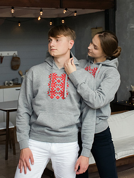 Худи мужское серое с красной вышивкой "Ярыла"