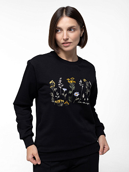 Женский свитшот черный прямого кроя с вышивкой "Солнечное настроение"