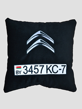 Подушка черная "Citroën" с гос. номером, 33x33 см