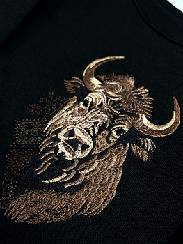 Подростковый черный свитшот с вышивкой "Бизон"