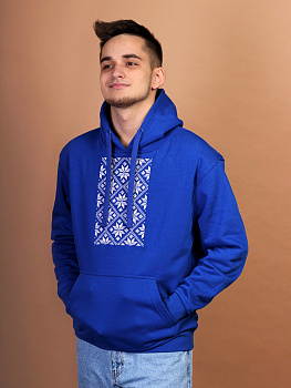Худи мужское васильковое с белой вышивкой "Васьмірог"