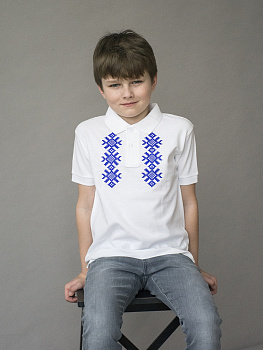 Детская футболка-поло белая с синей вышивкой "Ярыла"