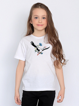 Детская футболка белая с вышивкой "Аист" 