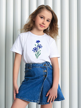 Детская футболка белая с вышивкой "Василек"