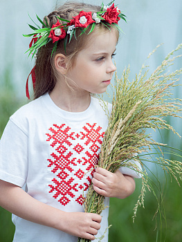 Детская футболка белая с красной вышивкой "Ярыла" 