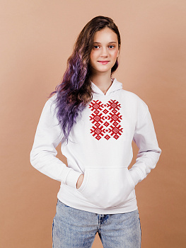 Подростковое белое худи с красной вышивкой "Ярыла"