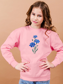 Подростковый розовый свитшот с вышивкой "Василек" 